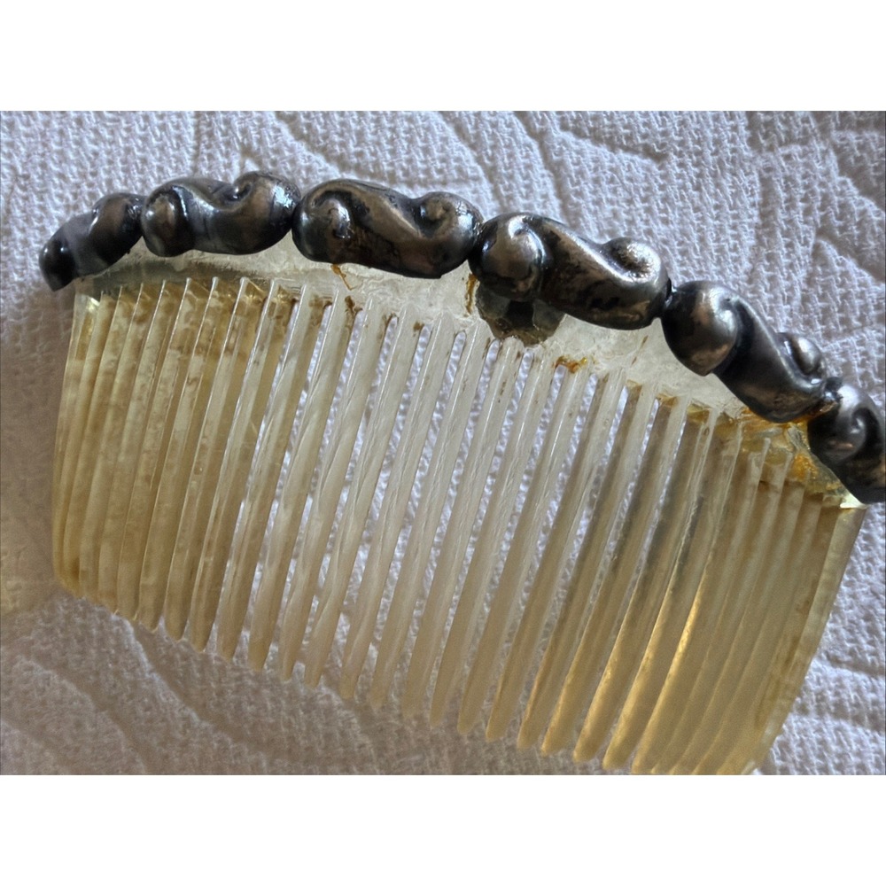 Vintage (2) Mexico 925 Sterling Silver Acrylic Boho Chic Hippie Hair Combs - Picture 2 of 4